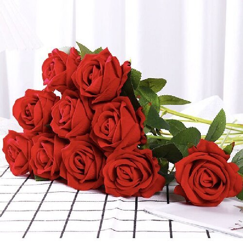 Artificial Single Velvet Roses Flower Real Touch Rose