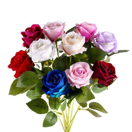 Artificial Single Velvet Roses Flower Real Touch Rose