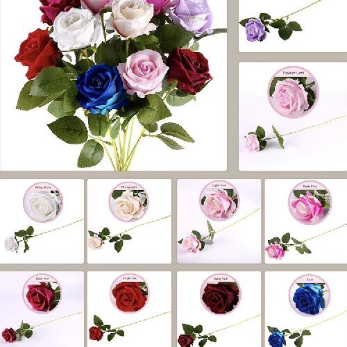 Artificial Single Velvet Roses Flower Real Touch Rose