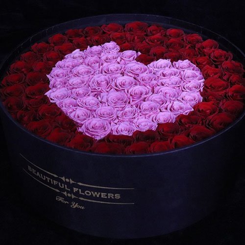 Eternal roses in a box with heart design, gift for women
