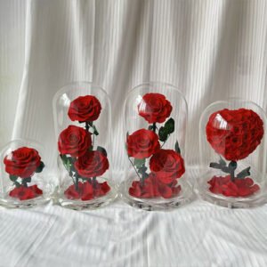Glass dome roses heart with crystal base, eternal rose