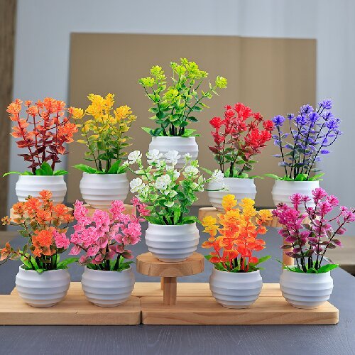 Mini Creative Potted Flower Ornaments Artificial Plant Small for Office Decoration