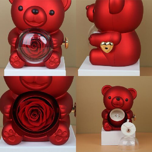 Valentine's Gifts Hugging Bear Rotating Eternal Rose